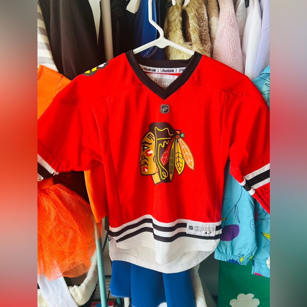 Reebok Kids Red and Black Blackhawks Hockey Jersey